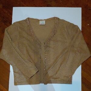 Tan Women's Top with Beaded Trim